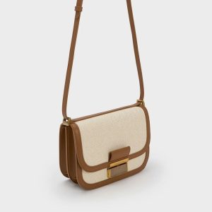 レディース ショルダーバッグ ミニバッグ アイボリー ブラウン バイカラー フラップバッグ 斜めがけ 肩掛け コンパクト おしゃれ